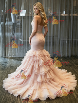 Pink Mermaid Tulle Pleats Wedding Dress