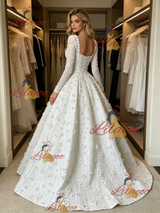 White Short Sleeve Square Neck Flower Wedding Dress