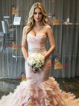 Pink Mermaid Tulle Pleats Wedding Dress