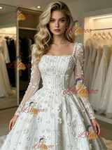 White Short Sleeve Flower Wedding Dress