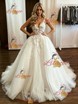 White Tulle Straps Appliques Wedding Dress