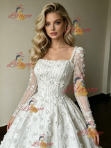 White Short Sleeve Flower Wedding Dress