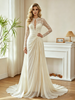 Ivory Long Sleeve Lace Pleats Wedding Dress