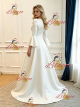 White Satin Long Sleeve Wedding Dress
