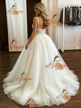 White Tulle Straps Appliques Wedding Dress
