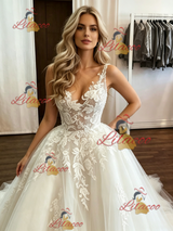 White Tulle Straps Appliques Wedding Dress