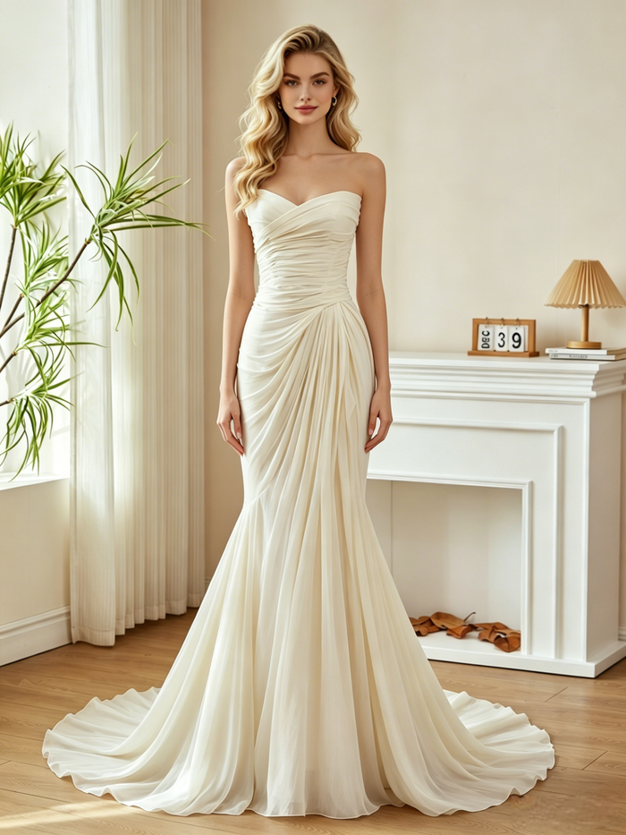 Sexy Ivory Strapless Pleats Wedding Dress