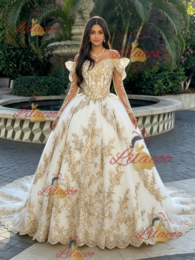 White Tulle Off the Shoulder Appliques Quinceanera Dress