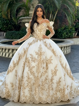 White Tulle Off the Shoulder Appliques Quinceanera Dress