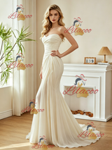 Sexy Ivory Strapless Pleats Wedding Dress