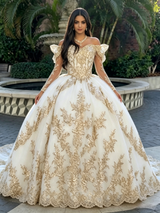 White Tulle Off the Shoulder Appliques Quinceanera Dress