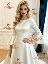 White Satin Long Sleeve Wedding Dress