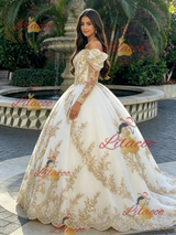 White Tulle Off the Shoulder Appliques Quinceanera Dress