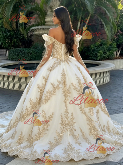 White Tulle Off the Shoulder Appliques Quinceanera Dress