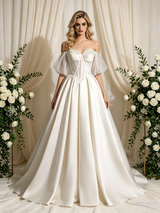 Ivory Satin Strapless Beading Wedding Dress