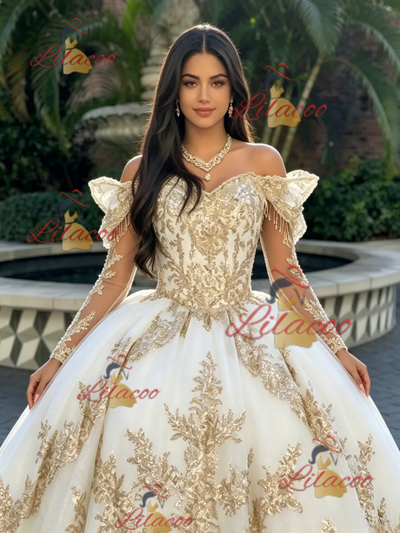 White Tulle Off the Shoulder Appliques Quinceanera Dress