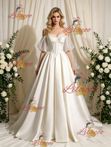 Ivory Satin Strapless Beading Wedding Dress