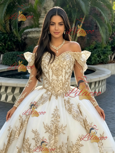 White Tulle Off the Shoulder Appliques Quinceanera Dress