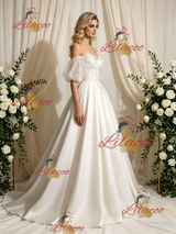 Ivory Satin Strapless Beading Wedding Dress