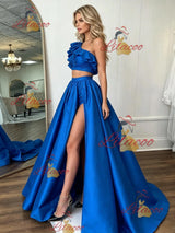 Royal Blue Satin Two Piece Prom Dress