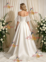 Ivory Satin Strapless Beading Wedding Dress