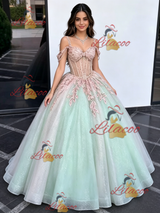 Tulle Straps Appliques Quinceanera Dress