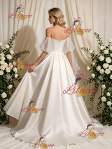 Ivory Satin Strapless Beading Wedding Dress