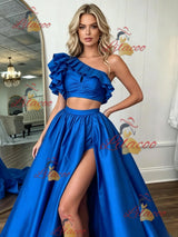 Royal Blue Satin Two Piece Prom Dress