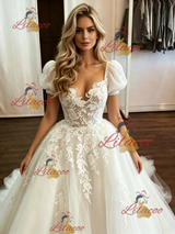 White Tulle Lace Appliques Strapless Wedding Dress