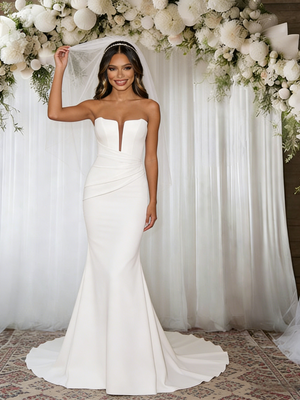 White Mermaid Strapless Pleats Wedding Dress