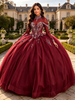 Burgundy Long Sleeve High Neck Beading Quinceanera Dress