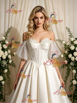 Ivory Satin Strapless Beading Wedding Dress