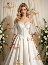 Ivory Satin Strapless Beading Wedding Dress