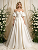 Ivory Satin Puff Sleeve Wedding Dress