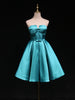 A-Line Blue Satin Strapless Homecoming Dress