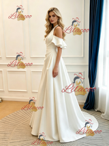 Ivory Satin Halter Pleats Wedding Dress
