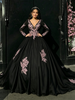 Black Tulle Long Sleeve Appliques Quinceanera Dress