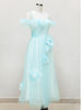 Light Blue Tulle Straps Flower Prom Dress