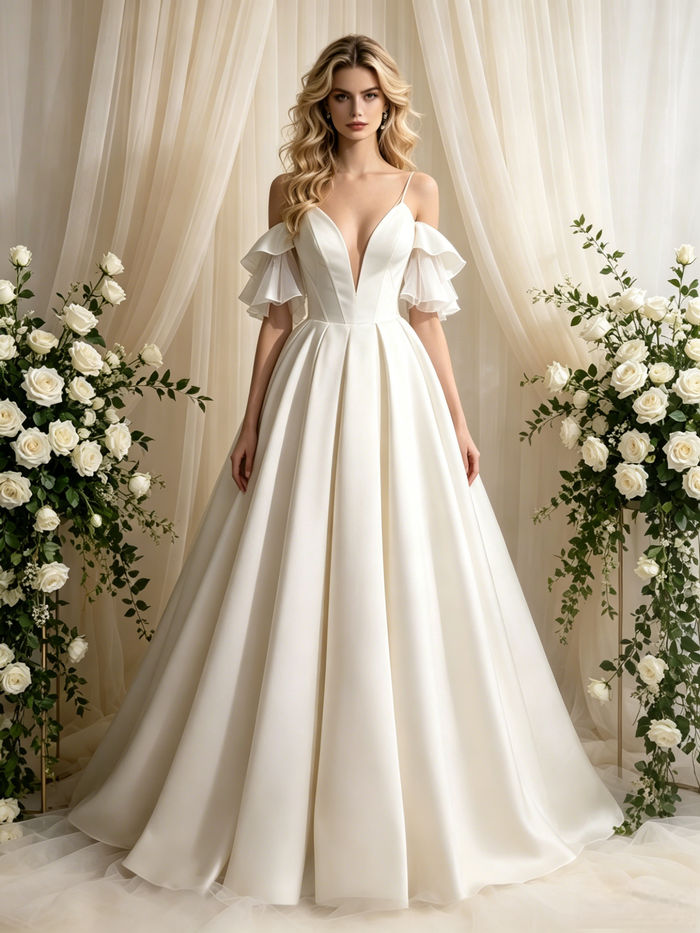 Ivory Satin Spaghetti Straps Wedding Dress