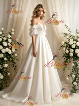 Ivory Satin Spaghetti Straps Wedding Dress