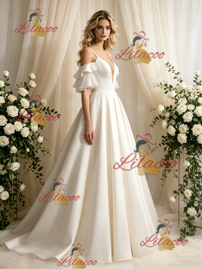 Ivory Satin Spaghetti Straps Wedding Dress