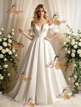 Ivory Satin Spaghetti Straps Wedding Dress