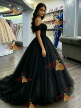 Black Tulle Off the Shoulder Quinceanera Dress