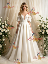 Ivory Satin Spaghetti Straps Wedding Dress