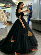 Black Tulle Off the Shoulder Quinceanera Dress