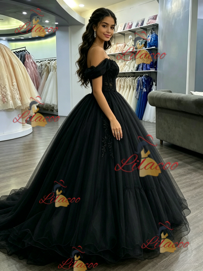 Black Tulle Off the Shoulder Quinceanera Dress