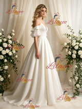 Ivory Satin Spaghetti Straps Wedding Dress