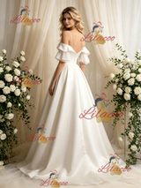 Ivory Satin Spaghetti Straps Wedding Dress