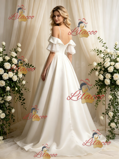 Ivory Satin Spaghetti Straps Wedding Dress
