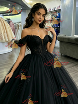 Black Tulle Off the Shoulder Quinceanera Dress
